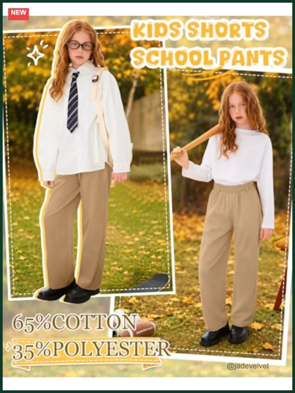 3 Pack Girls School Uniform Pants Straight Fit Twill Elastic Waist with Pockets